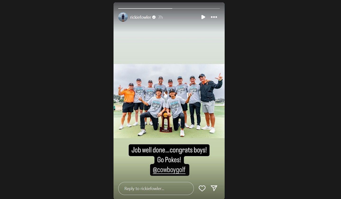 A screenshot taken from Rickie Fowler's Instagram story on May 29, 2025 - Image via Instagram@rickiefowler
